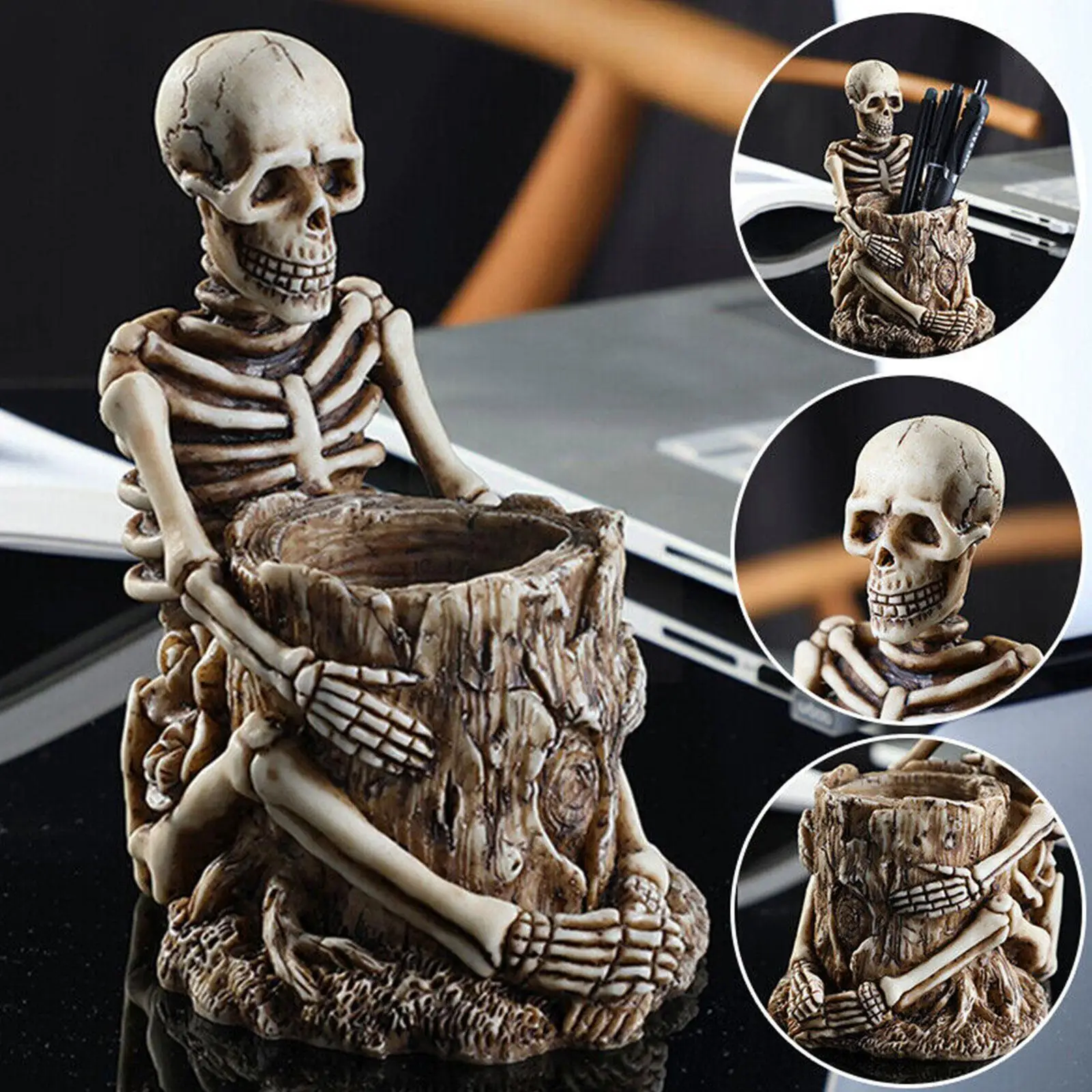 

Skull Design Decorative Pen Holder Resin Retro Skull Desk Pencil Box Pen Stationery Pencil Organizer Desktop Box Penci R4h6