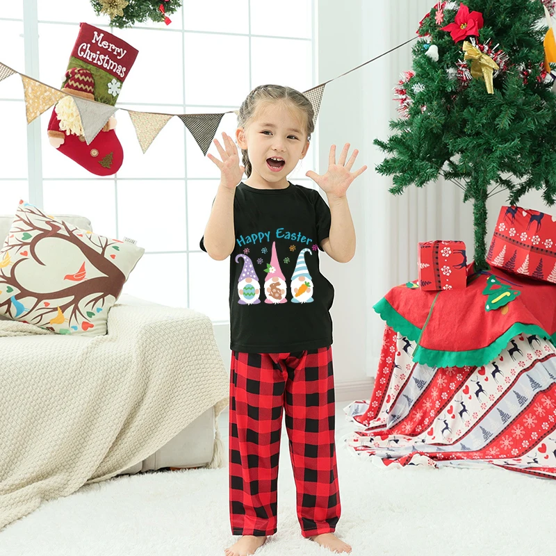 

Easter Family Matching Pajamas Exclusive Design Happy Easter Gnomies Black Pajamas Set