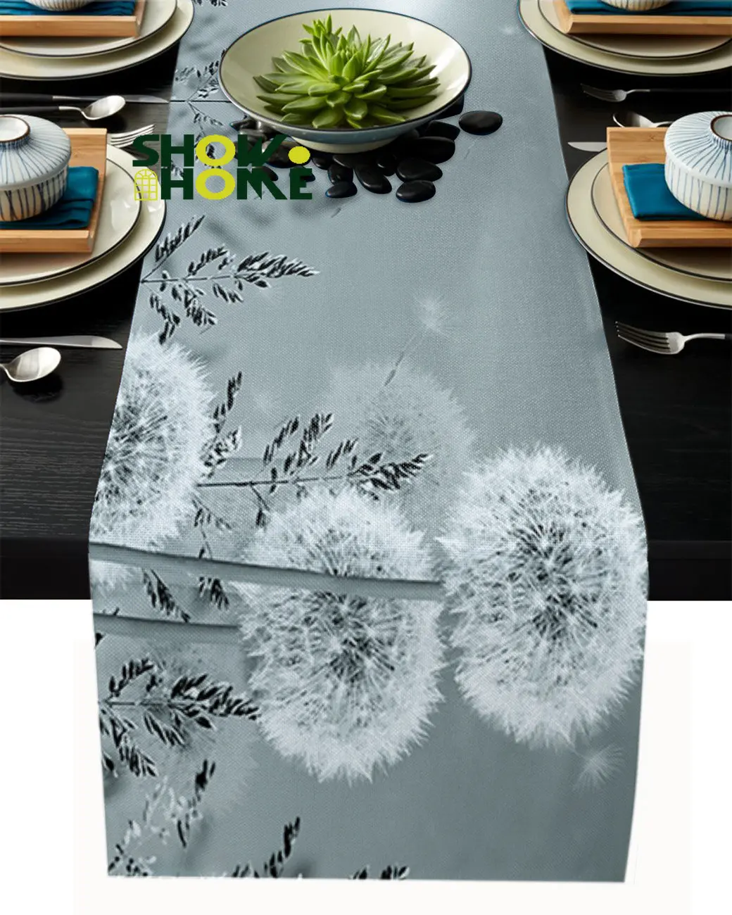 

Plant Grey Dandelion Luxury Table Runner for Wedding Birthday Party Hotel Dining Table High Quality Table Cloth