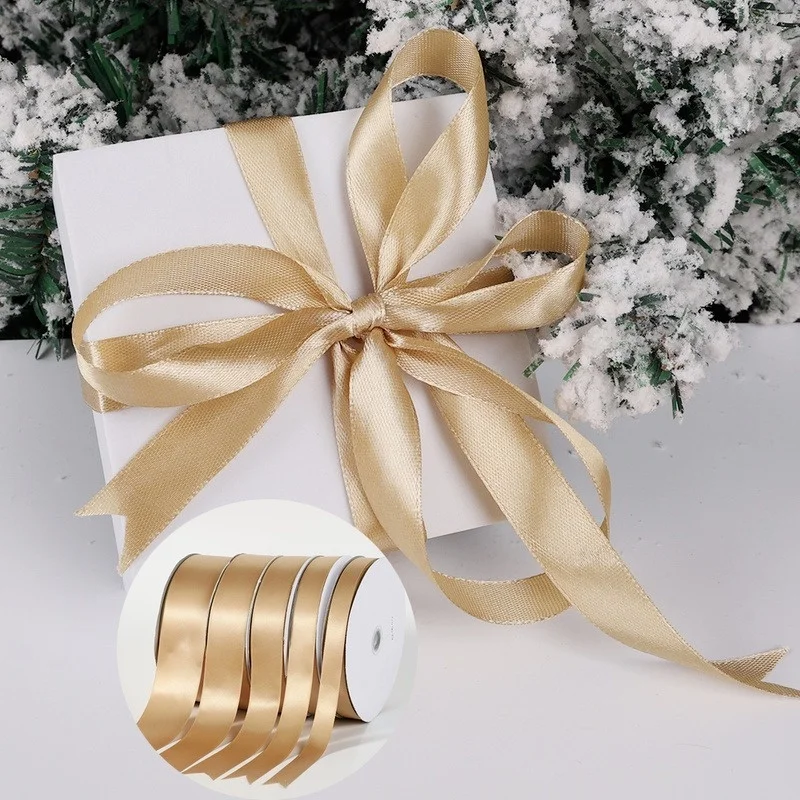 

1 Roll Champagne Gold Packing RibbonSatin Ribbon Sash Gift Bow Craft Wedding Party Supplies Event Anniversary Banquet Decoration