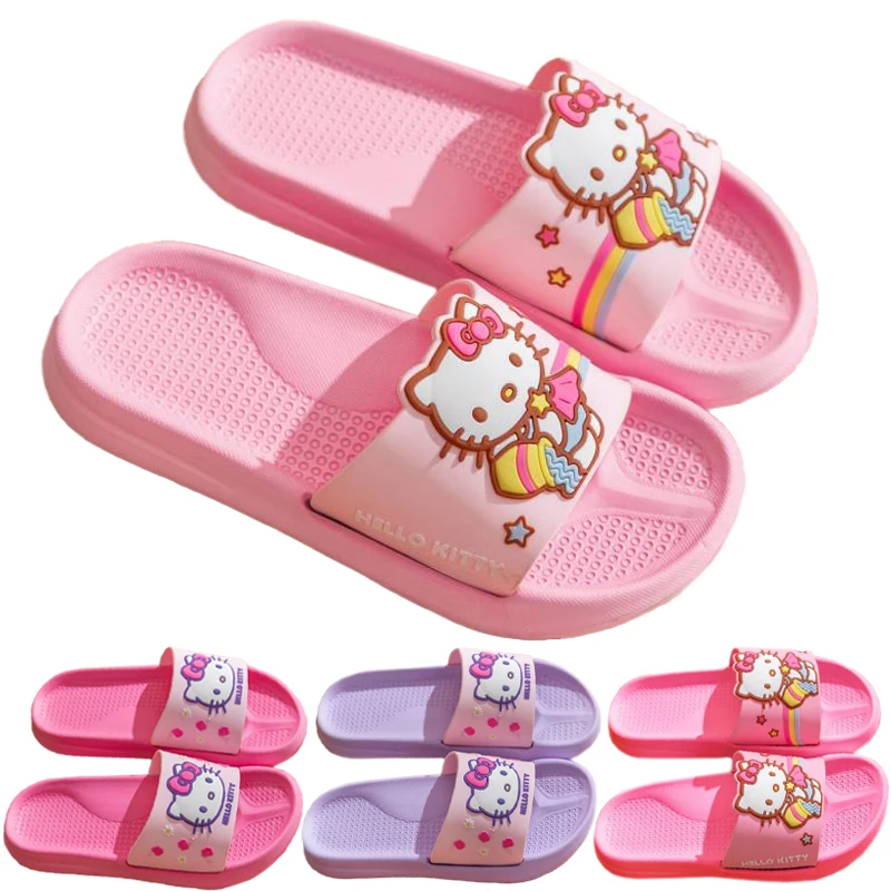 

Шлепанцы Hello Kt sanrioed Kawaii Kitty летние шлепанцы для родителей и детей Нескользящие шлепанцы для ванной Hello Kt пляжные шлепанцы
