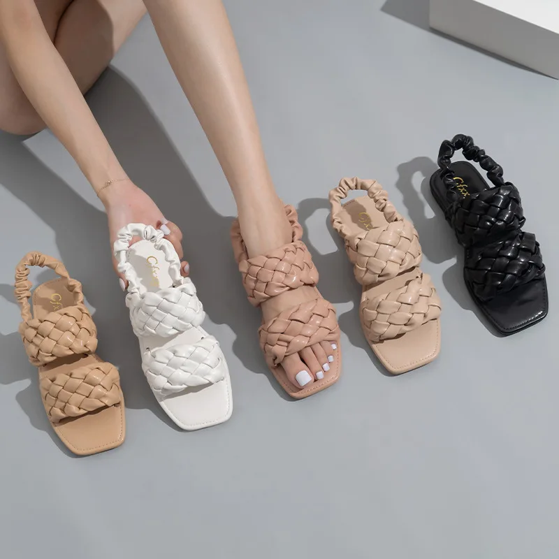 

2022 Summer Women's Shoes Comfortable Outer Wear Sandals Hollow Woven Slippers Casual Non-Slip Flip-Flops Slides Zapatos Mujer