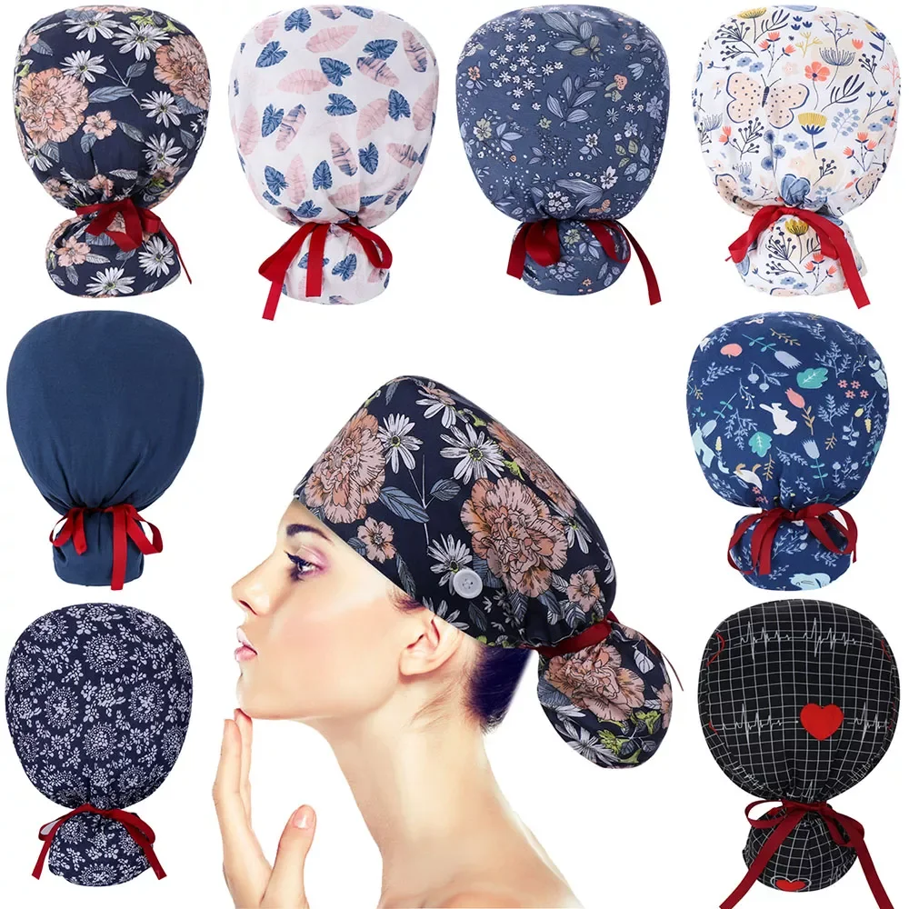 

1Pcs New Fashion Cotton Working Cap with Button Long Hair Adjustable Ponytail Holder Tie Back One Size Hats for Women Men