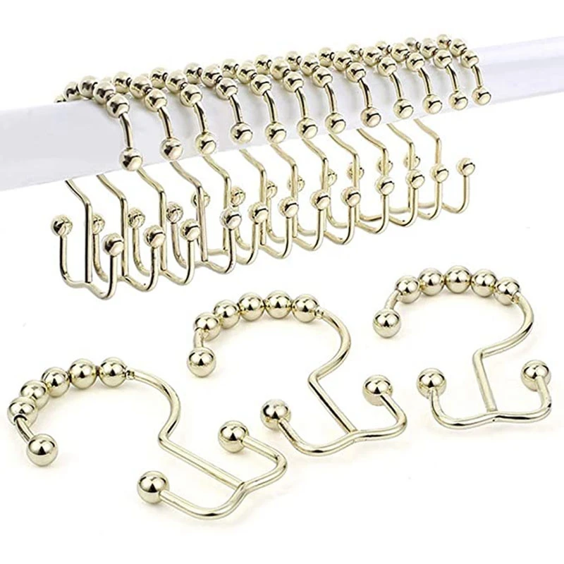 

Shower Curtain Hooks Rust-Resistant Metal Double Roller Glide, Rings For Bathroom, Set Of 12