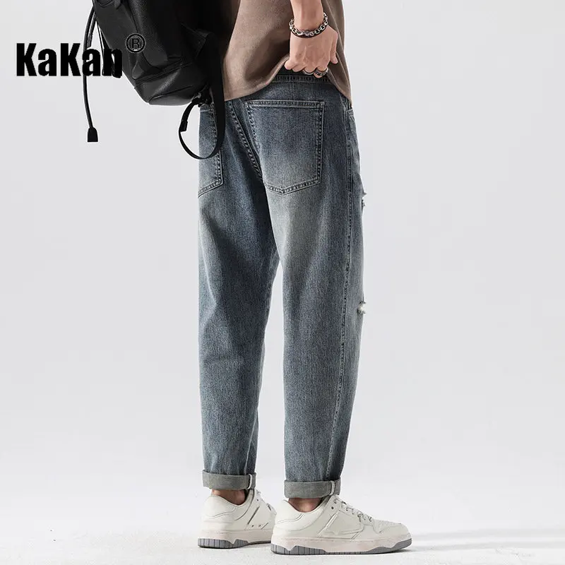 Kakan - Casual Loose Blue Jeans From Europe and The United States, New Micro Span Junior Jeans for Spring and Summer Men's30111