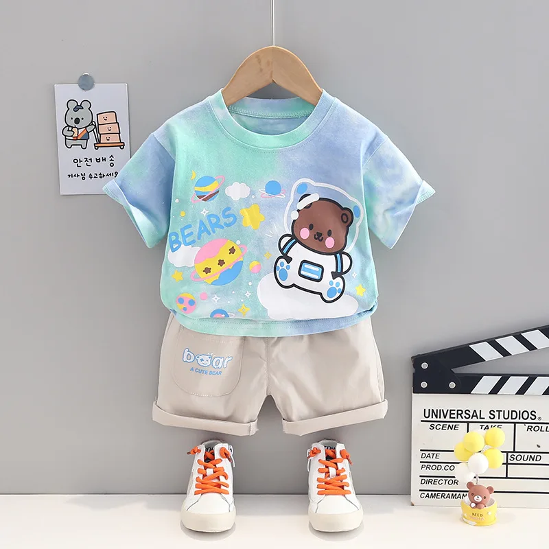 

Children Fashion Clothes Set for Baby Boys Girls Summer Cute Cartoon T-Shirt & Tooling Shorts 2pcs/Suit Kids Casual Clothing