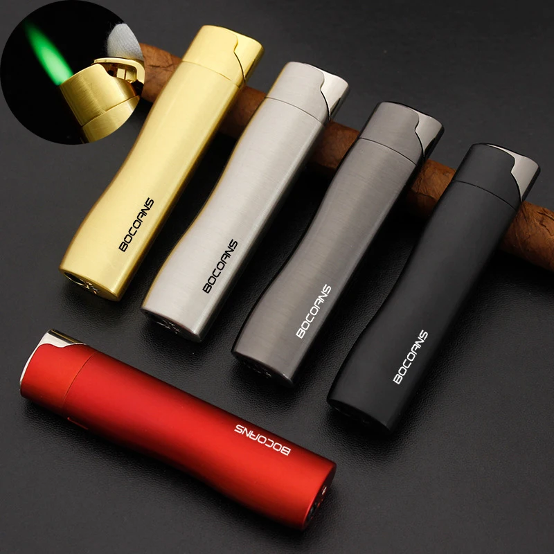 

Металлическая зажигалка, ветрозащитная заправляемая Бутановая Зажигалка для сигар, аксессуары для курения, подарок для мужчин, Прямая пост...