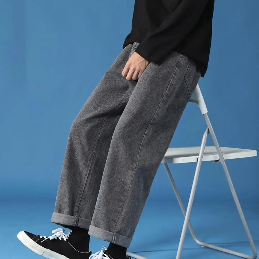 

Джинсы мужские с карманами, уличная одежда, однотонные брюки из денима, штаны для бега