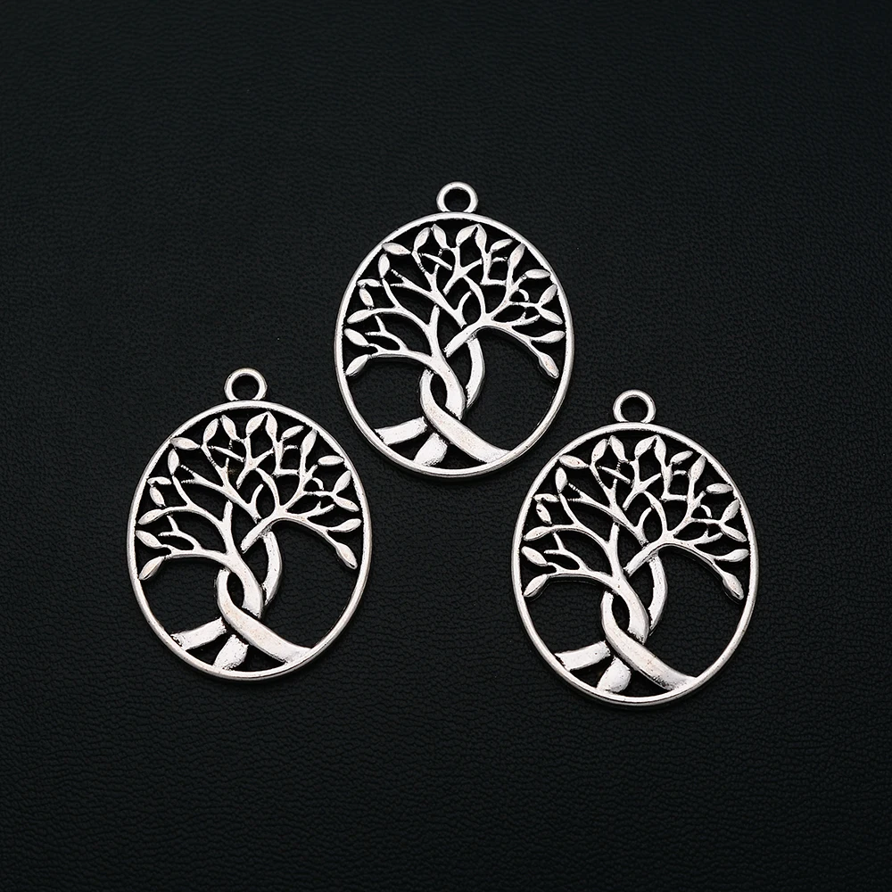 

5pcs/Lots 24x32mm Antique Silver Plated Tree Of Life Charms Hollow Plant Pendants For Diy Creation Jewelry Making Accessories