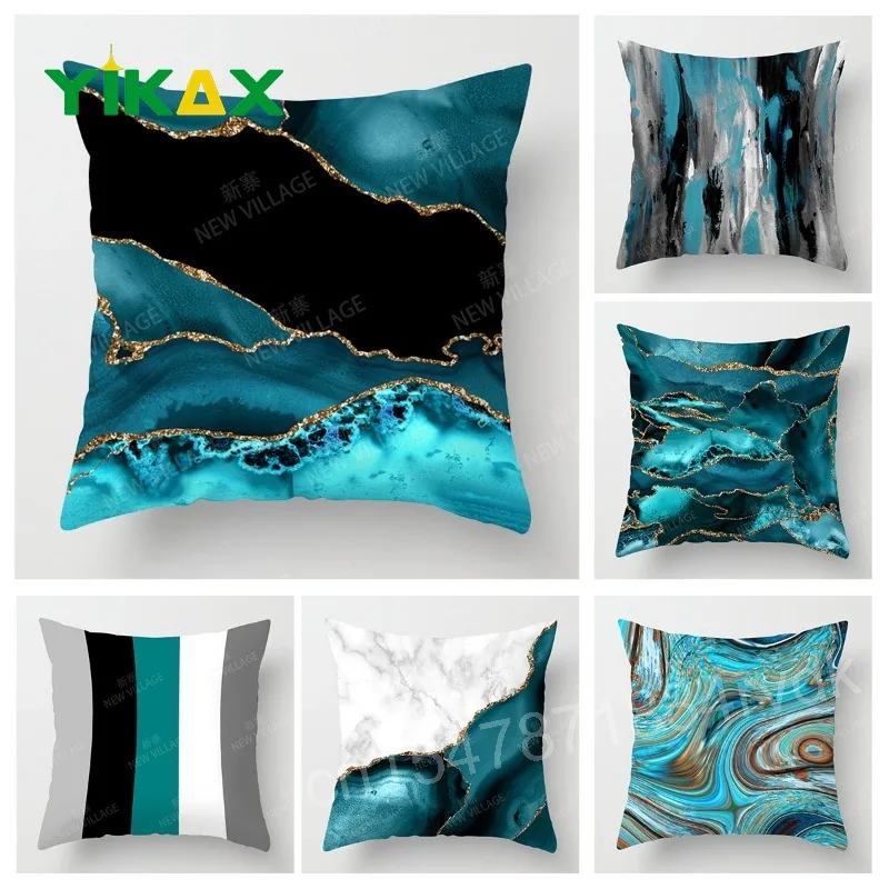 

Modern Abstract Home Decorate Pillowcase Marble Pattern Cushion Cover Turquoise Aqua Blue Swirl Car Fashion Pillowcase 45x45cm