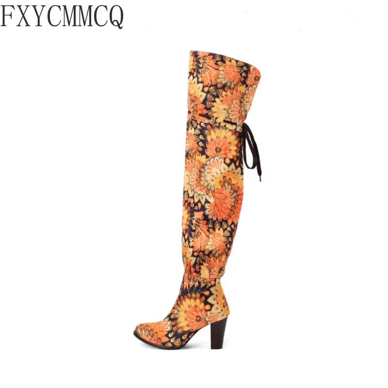 FXYCMMCQ 2022 Autumn and Winter European and American Style Flower Over-the-knee Boots High-heeled Fashion Women's Boots 183-66