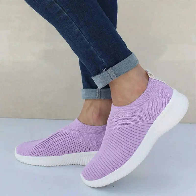 Women Flats Shoes Plus Size 35-43 Breathable Mesh Platform Sneakers Women Slip on Soft Ladies Casual Shoes Woman Knit Sock Flats