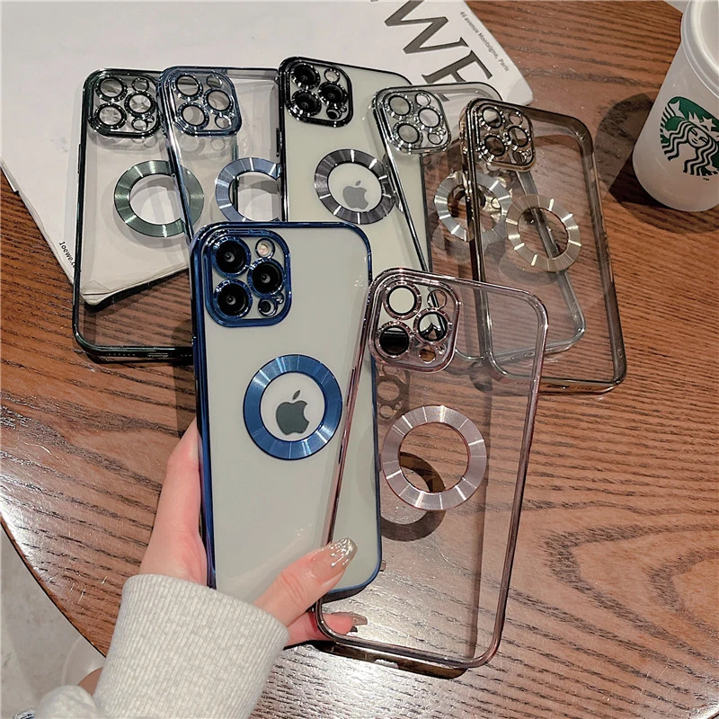 

Free Shipping for iPhone 14 13 12 11 Pro Max XR XS X 7 8 Plus Transparent Soft Silicone Cover Logo Hole With Lens Protector Clea