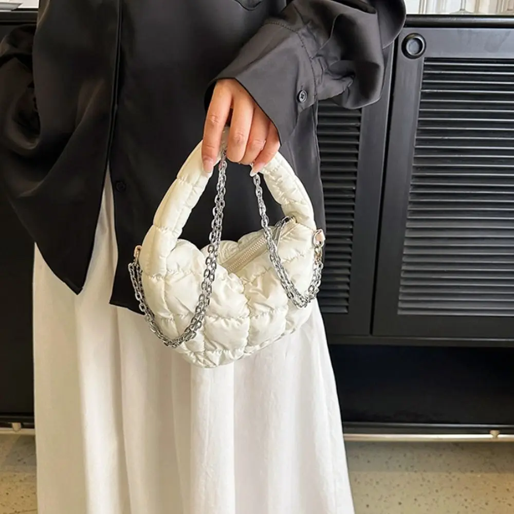 

Lattice Space Cotton Shoulder Bag with Chain Plaid Fold Cloud Bag Korean Style Handbag Girls