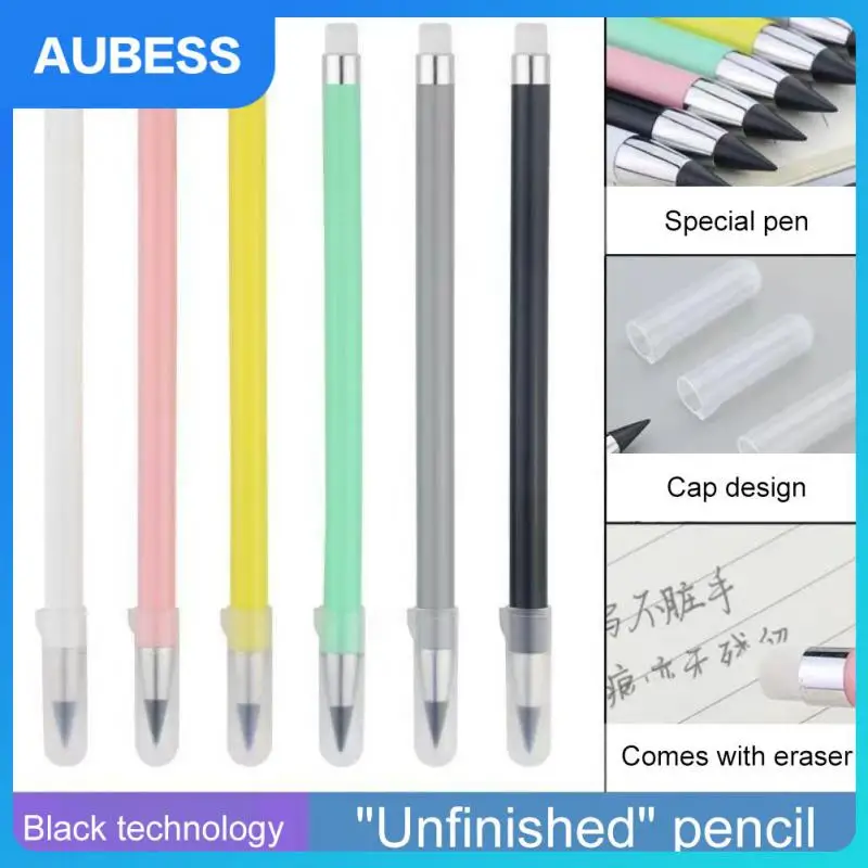 

Hb Inkless Fountain Pen Durable Chocolate Resin Chassis With Eraser Pencil School Supplies Stationery Children Gifts