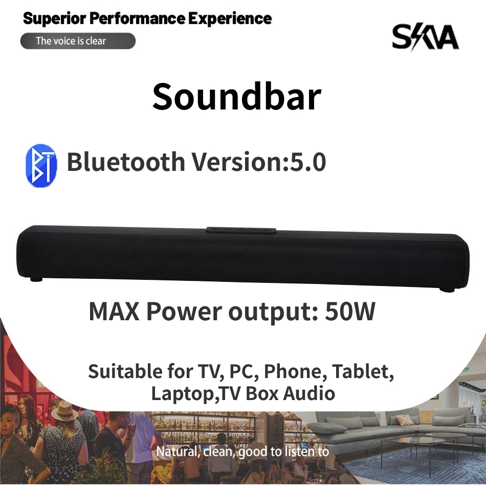 Caixa De Som Bluetooth 50W BT Home TV Soundbar Speaker Stereo Sound Loudspeakers Support USB AUX Coaxial Input Remote Operation