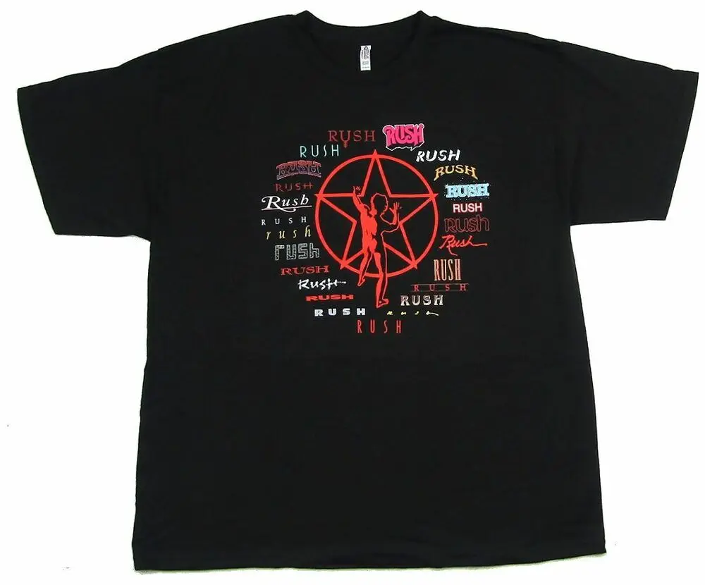 

RUSH All The Logos Evolution Front Print Black T Shirt New Band