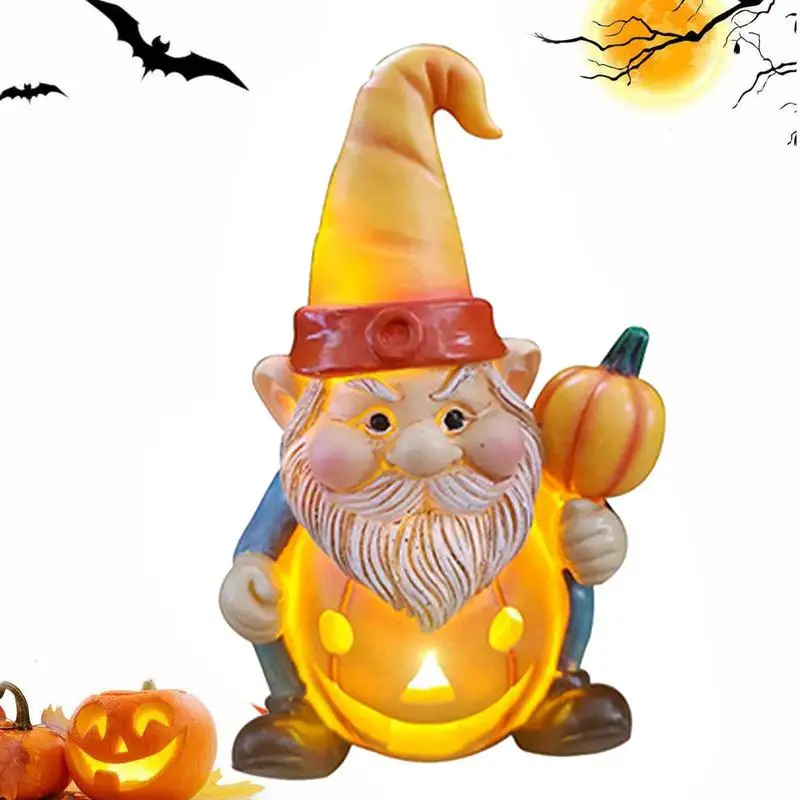 

Halloween Pumpkin Statues | Fall Decor Table Decorations | With Light Pumpkin Decor Gnome Figurines Old Men Statue In Resin For