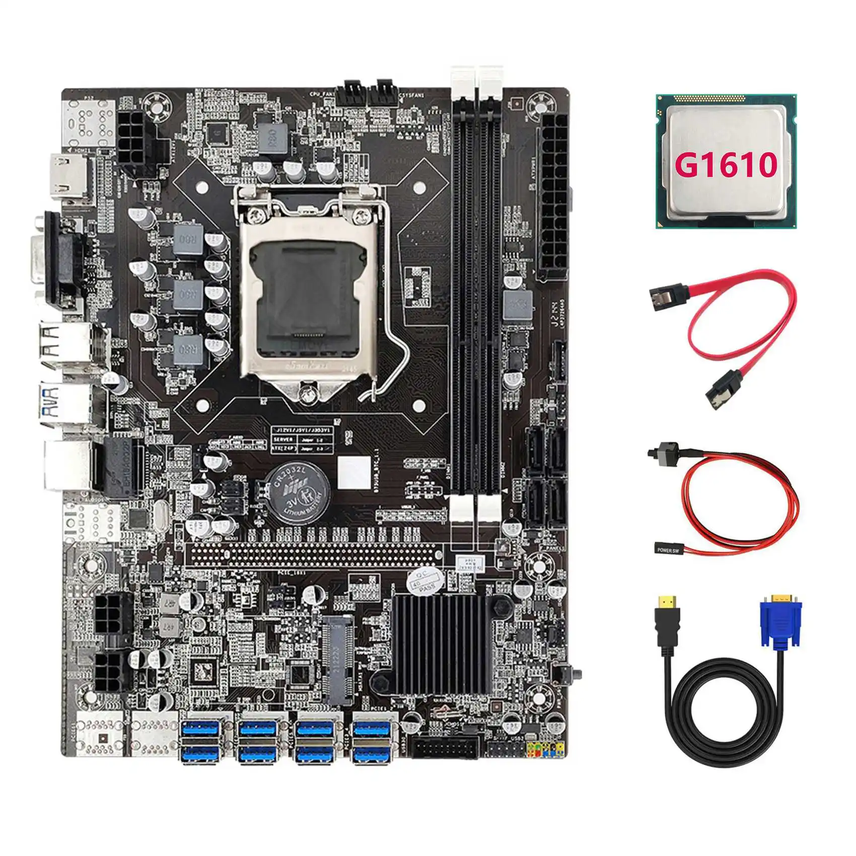 

B75 ETH Mining Motherboard 8XPCIE to USB+G1610 CPU+HD to VGA Cable+SATA Cable+Switch Cable LGA1155 B75 USB Motherboard
