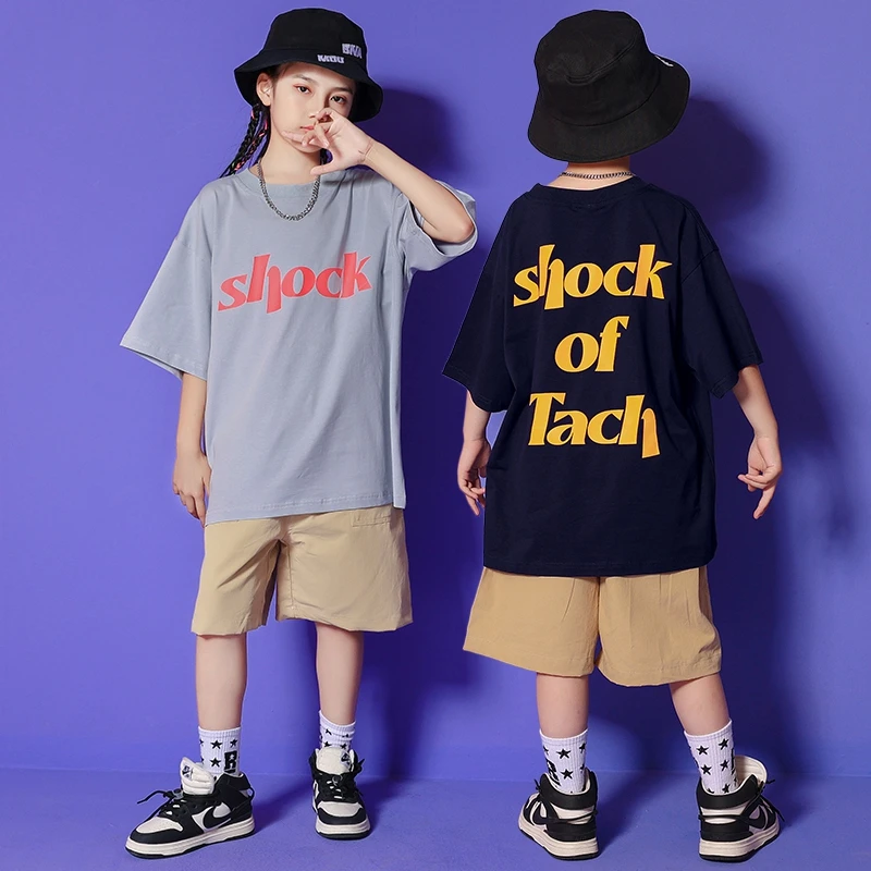 

Kids Concert Hip Hop Clothing Dancing Outfits Graffiti Tshirt Streetwear Khaki Shorts For Girl Boy Concert Jazz Dance Costume
