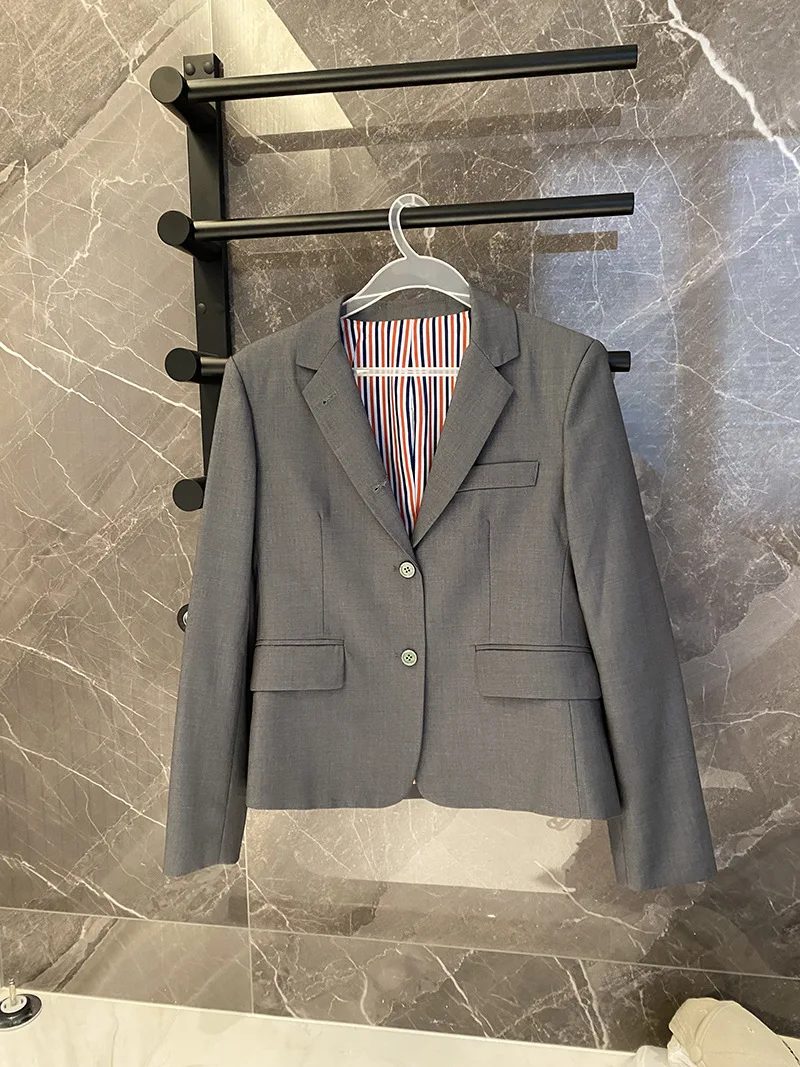 High quality Korean style 2023 New Autumn Cotton TB Slim Short Gray Small Suit Professional Suit Leisure Suit Coat Woman