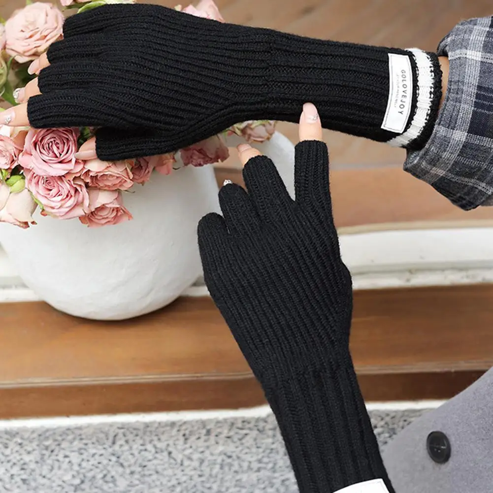 

1Pair Women Wool Knitted Half Finger Gloves Autumn Winter Thickened Windproof Warm Stretch Mittens Fingerless Gloves Wholesale