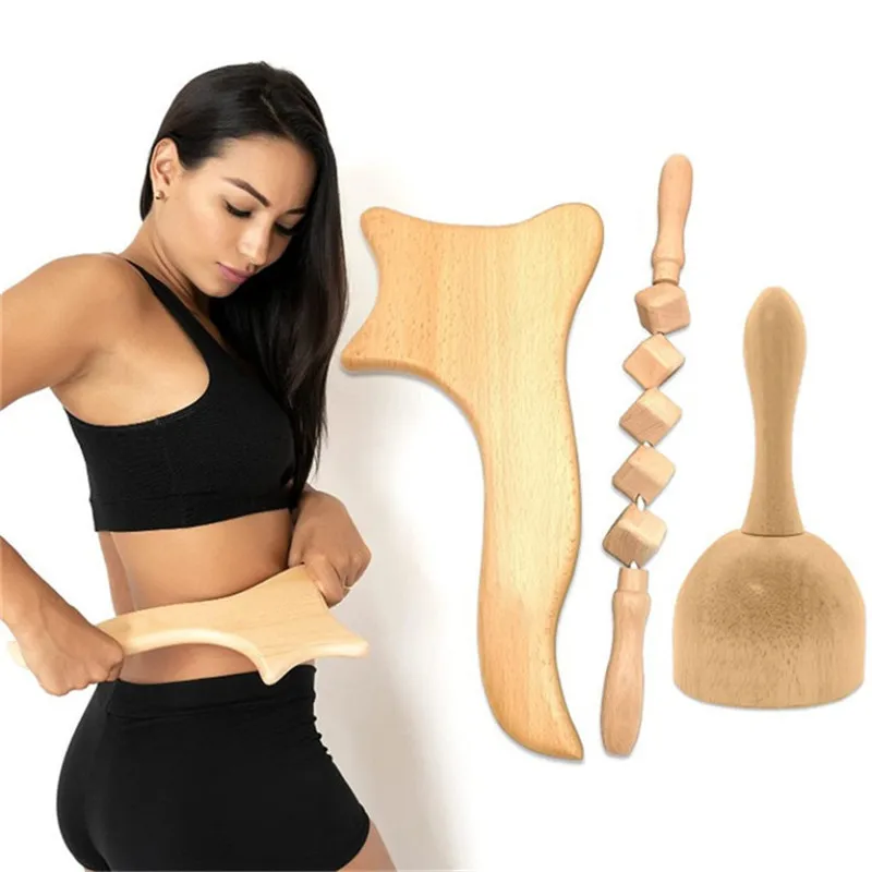 

Guasha Body Massager Slimming Back Massager Foot Massager Losing Weight Wooden Massage Stick GuaSha Anti-Cellulite Massager Home