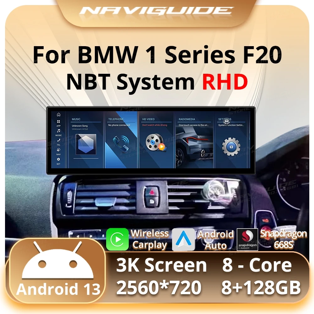 NAVIGUIDE 14 9 дюйма Android13 для BMW 1 серии F20 NBT RHD 2012-2017 беспроводной CarPlay Android Auto