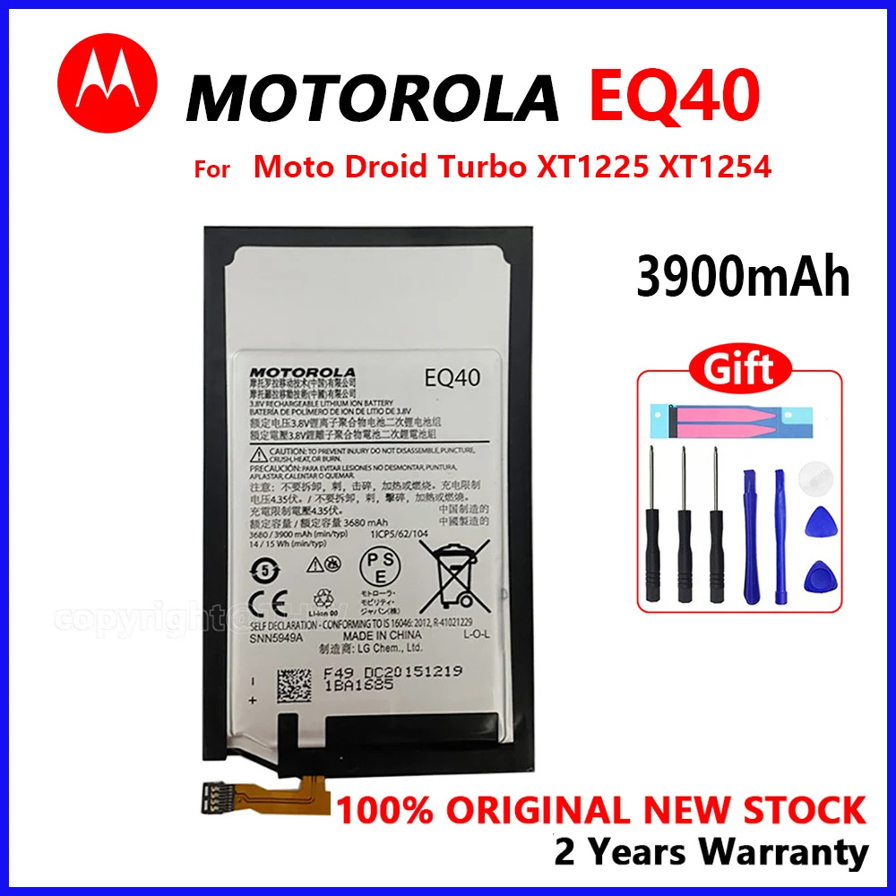 Оригинальный аккумулятор Motorola 100% мАч EQ40 для Motorola Moto Droid Turbo XT1225 XT1254, оригинальный аккумулятор с инструментами
