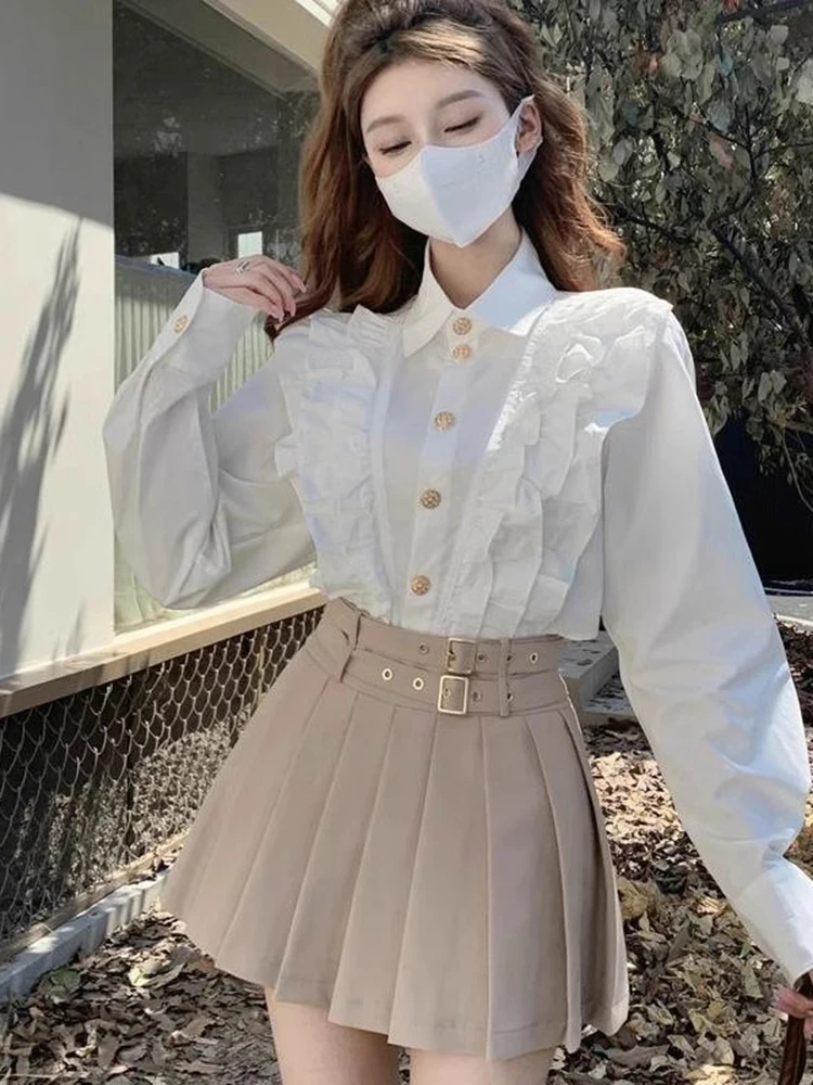 Белая рубашка с оборками для женщин ранняя весна французская дизайнерская