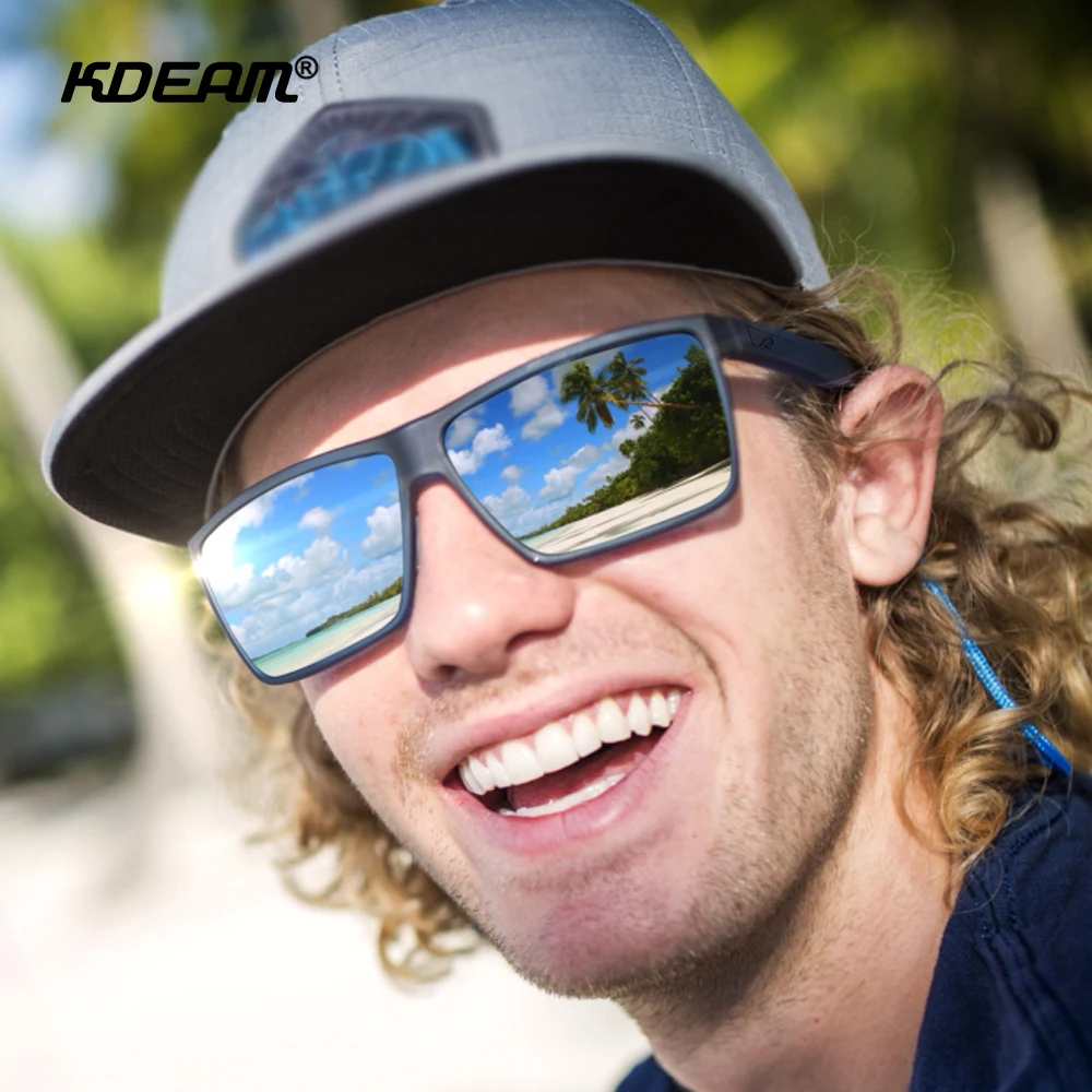 

Mirrored Original Brand KDEAM Sunglasses Square Sports Sun Glasses Polarized Mens Fishing Party eyewear UV400 6 Colors KD029