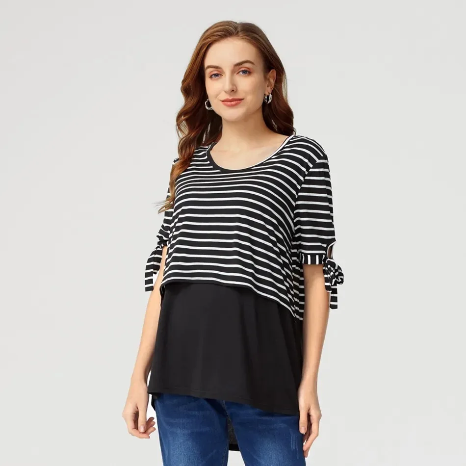 

2022 New Maternity Dress Short Sleeve Round Neck T Cotton Shirt Black