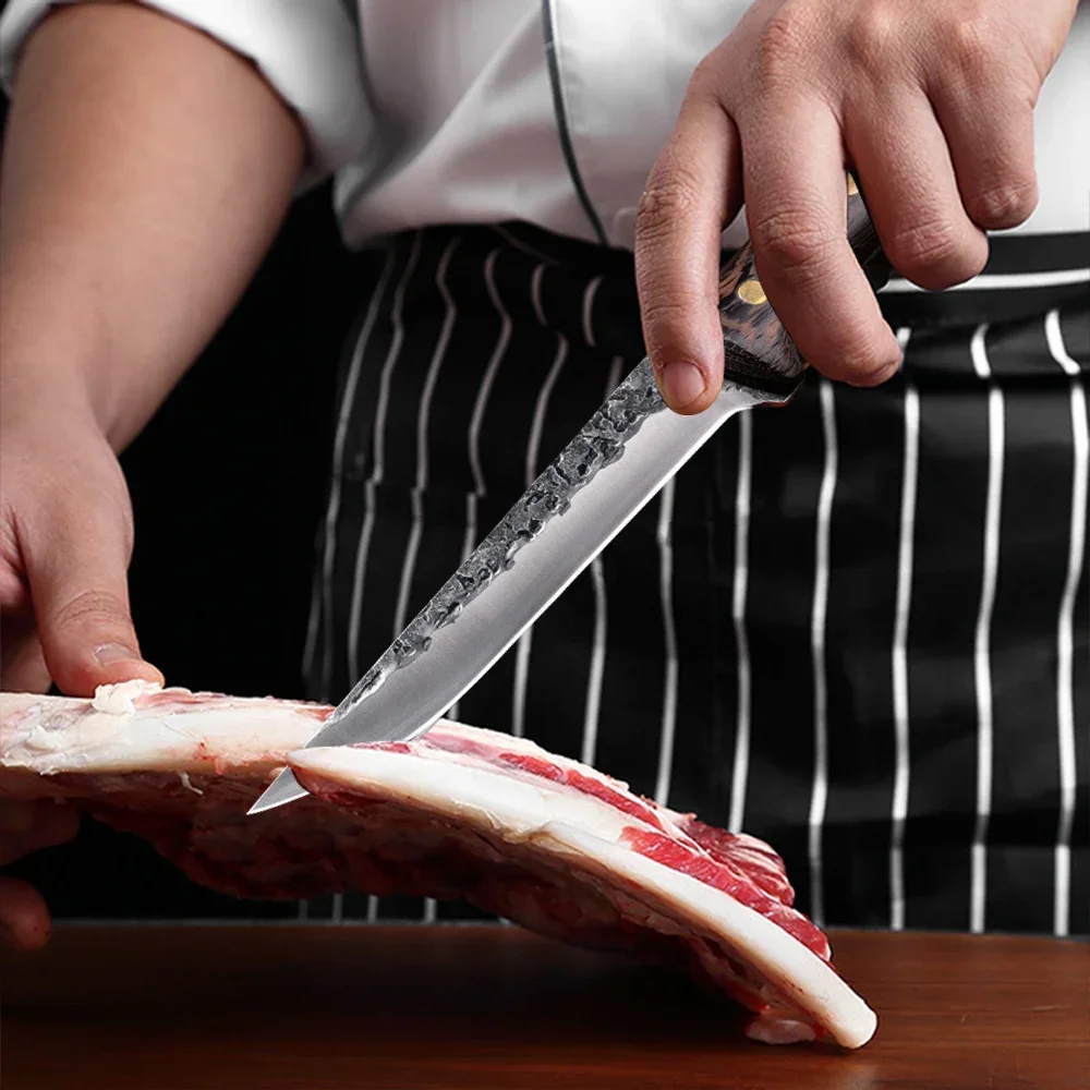 Кухонные ножи Ручной кованый нож для обвалки мясника Универсальный с деревянной