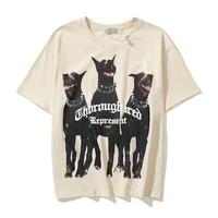 doberman pinscher graphic t shirt man oversize short sleeve cotton tees high street hip hop tshirt vintage dogs print khaki gray