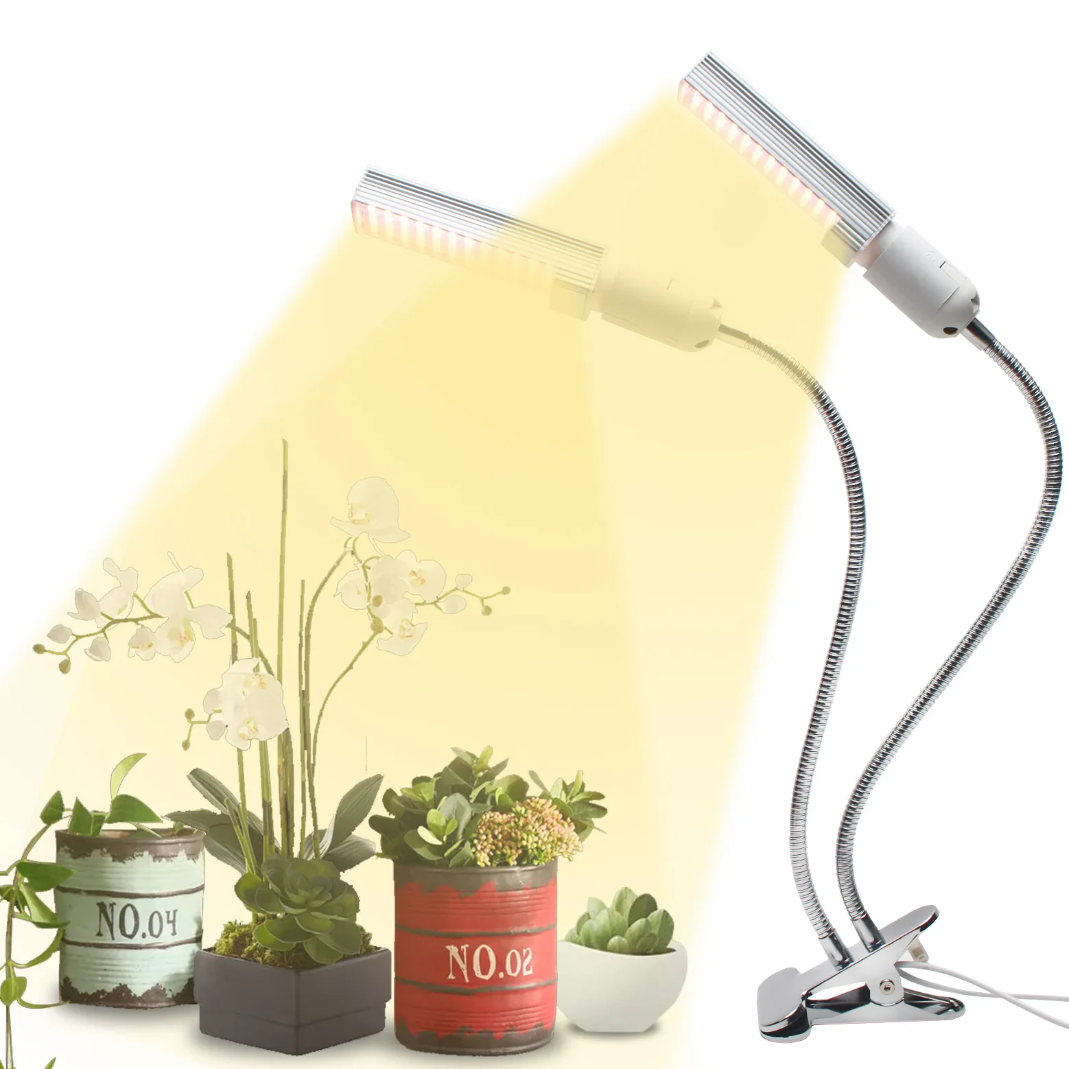 Full Spectrum Flexible Clip Phyto Lamps Eu/us Plug 24w 2 Head Gooseneck Growing Lamp For Indoor Plants Seedlings