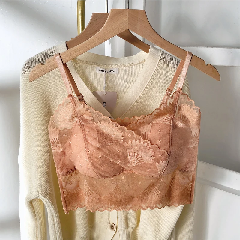 

Latex Sexy Lace Beautiful Back Sling Vest Underwear Traceless Breathable Mesh Wrap Chest