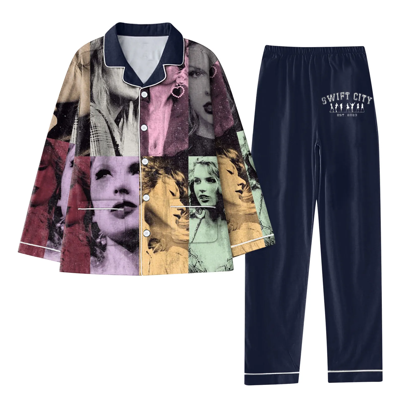 

Women New Pant Sets 1989 Fashion Taylor Print Nightwear Pajamas For Family Matching Set 2 Piece Set Shirt+Straight Trousers Suit