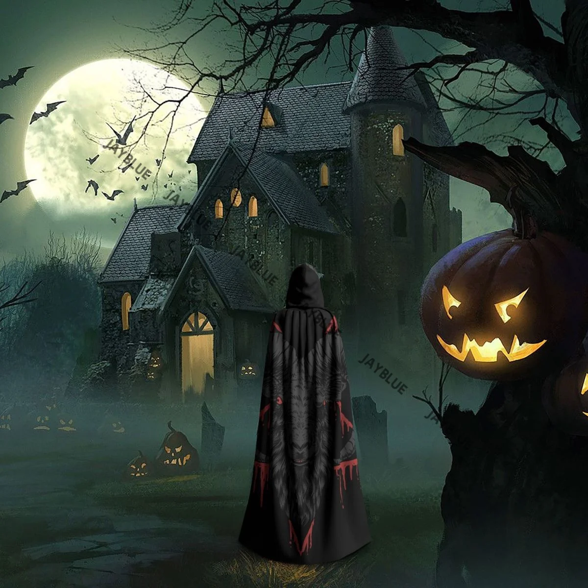 Плащ для взрослых накидка с капюшоном голова Бафомета средневековый костюм