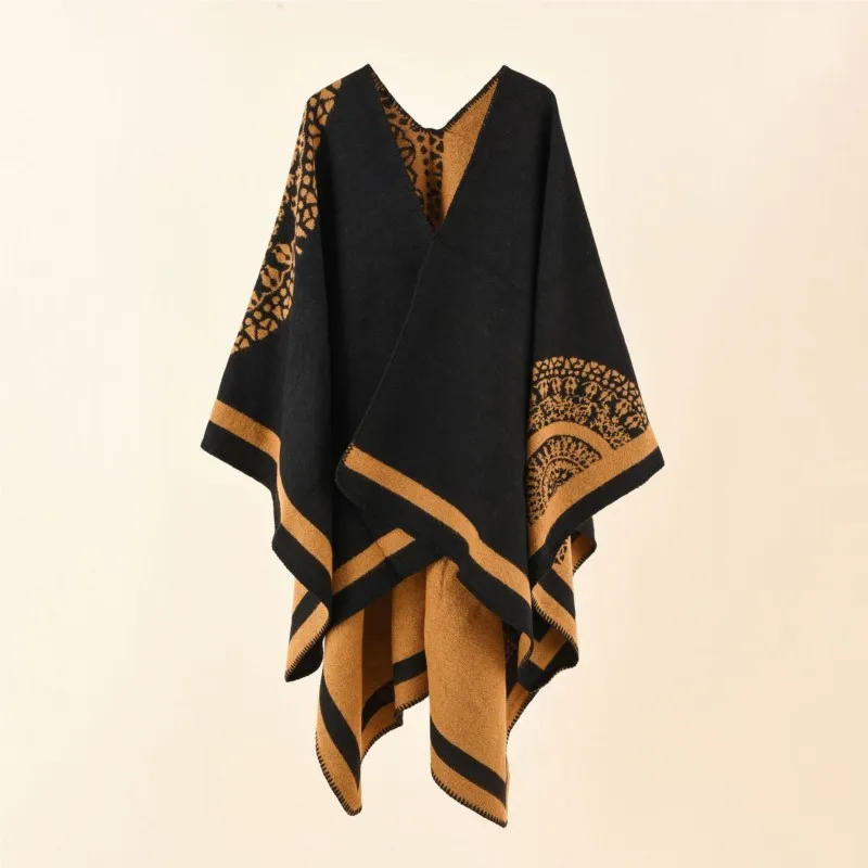 

Зимняя плотная теплая шаль в стиле Харадзюку, женская модная ветрозащитная верхняя одежда, устойчивая к холоду, элегантная имитация кашемира, универсальный размер