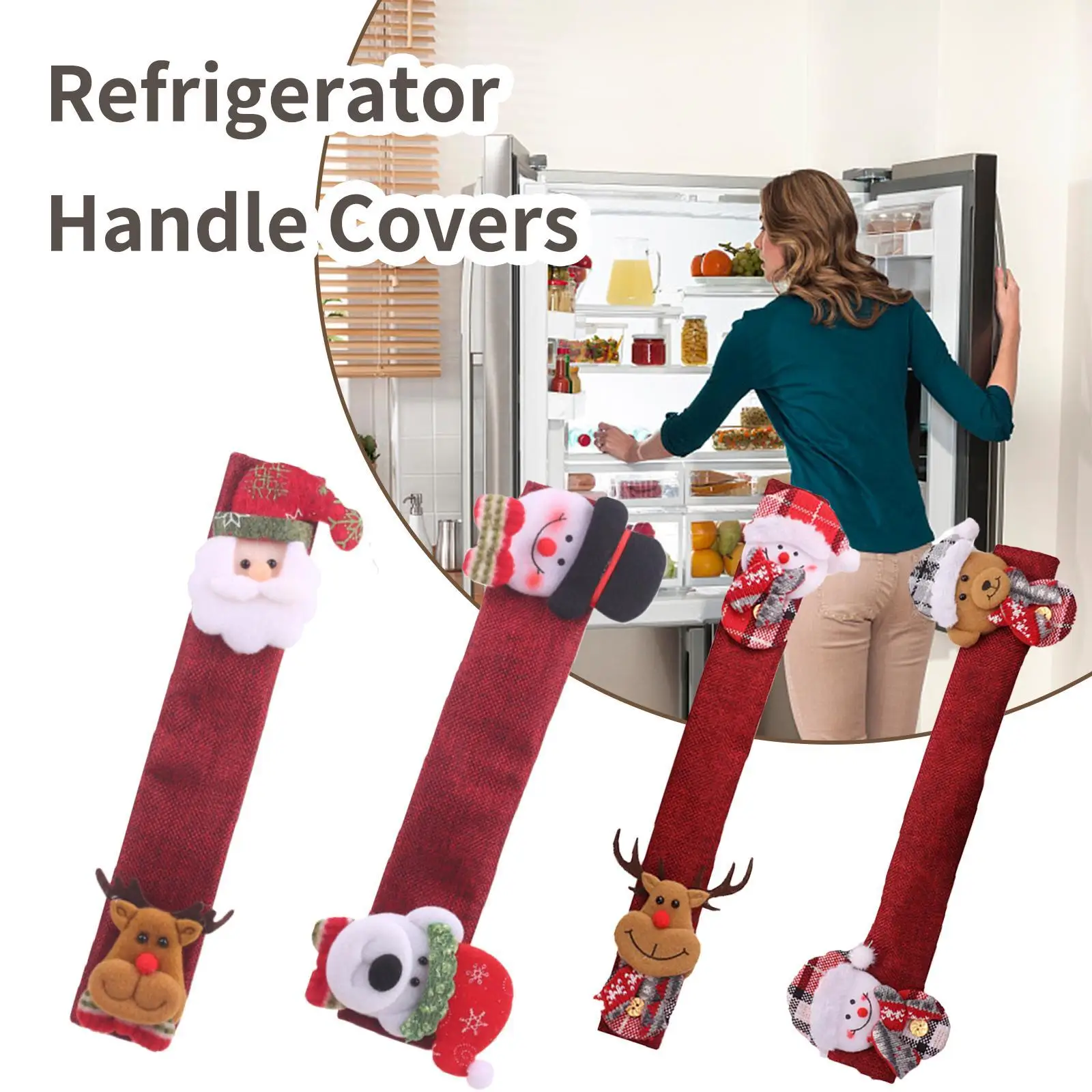 

4pcs Christmas Refrigerator Handle Cover With Santa Claus Elk Pattern Appliance Handle Decor Christmas Kitchen Decor Tool