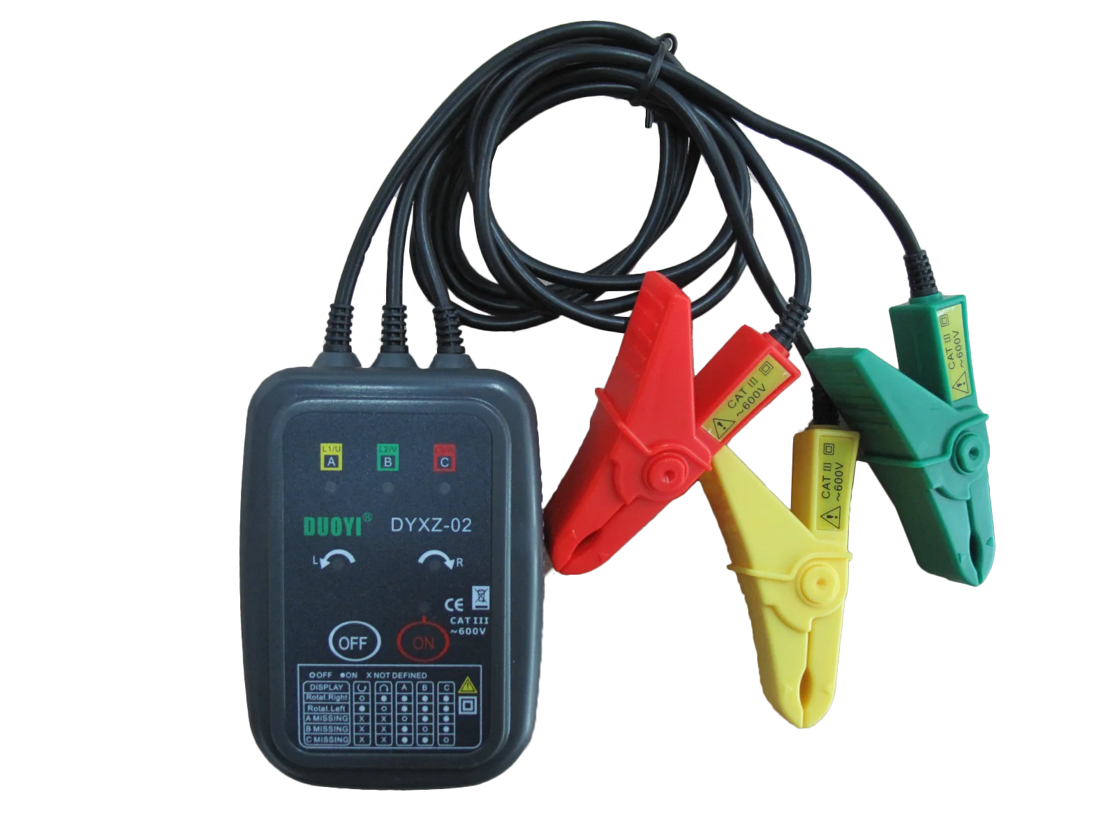 Тестер вращения 3 фаз DUOYI DYXZ-02 с индикатором напряжения, светодиодной лампой, зуммером и детектором последовательности без контакта.
