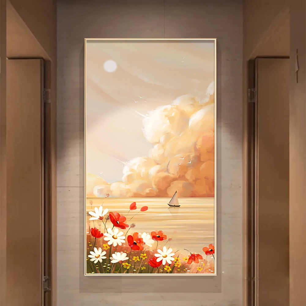 

New Thickened Crystal Porcelain Painting Nordic Smooth Sailing Wall Light Luxury Art Flower Landscape Decorative Painting