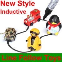 line following robot induction educational inductive toys car truck machine follower diy diecast vehicle magic pen penguin pig