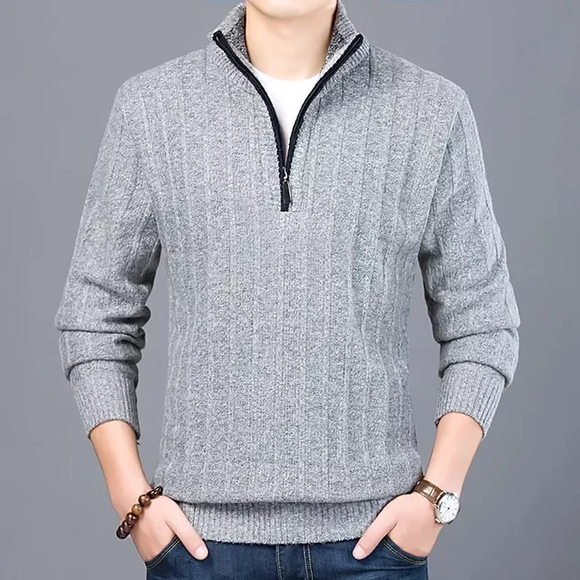

2022NEW Winter Men's Sweater Casual Pullover Mens Warm Sweaters Man Slim Stand Collar Knitted Pullovers Male Coats Half Zip