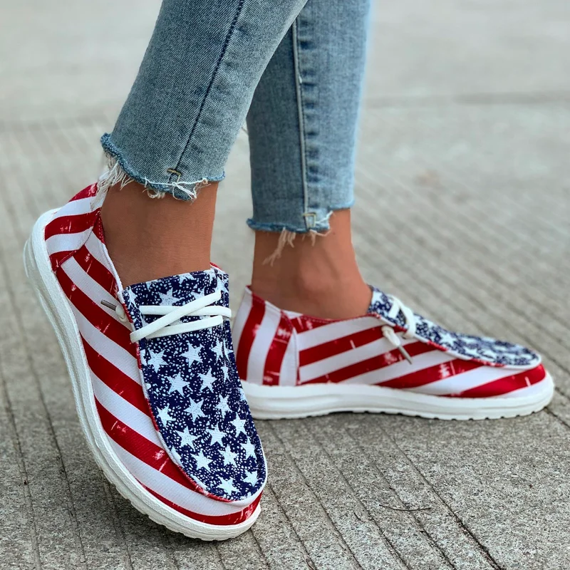 2023 Canvas Shoes Woman Light Weight Slip-on Flat Sneakers Ladies Summer Breathable Cloth Loafers Brand Design Print