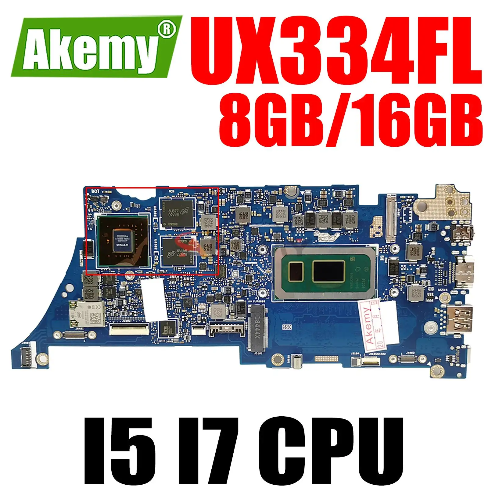 

Материнская плата UX334FL для ноутбука ASUS ZenBook UX334FL UX434FAC, материнская плата для ноутбука I5 I7 8-го 10-го поколения, ЦП 8 ГБ 16 ГБ ОЗУ