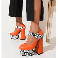 2022 new spring thick heel platform women pump sexy party high heeled shoes mixed color snake pattern mary janes heel 19 chc 25