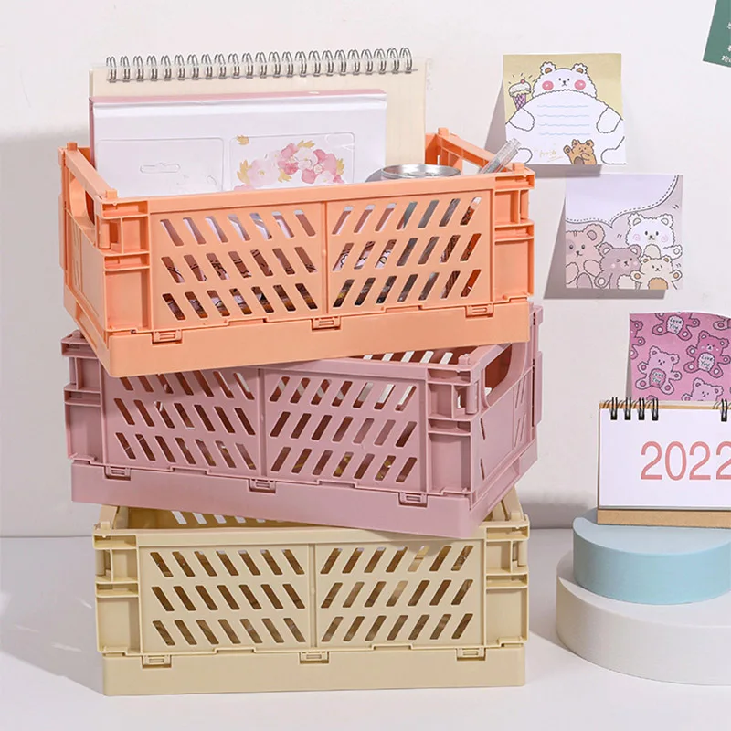 

Large Capacity Foldable Plastic Storage Basket Desktop Organizer Journal Tape Sundries Storage Box for Stationery School