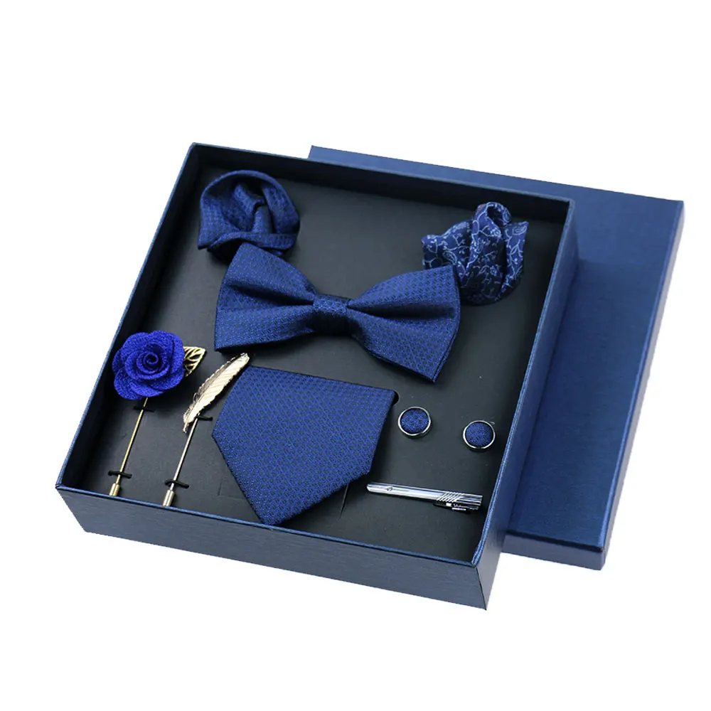 Men's Tie Set Gift Box With Necktie Bowtie Pocket Square Cufflinks Clip Brooches 8pc Suit For Wedding Party Busniess Tie For Men
