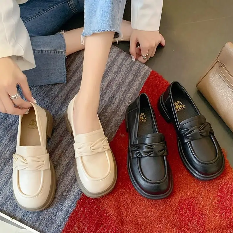 

Женские лоферы в британском стиле, универсальные оксфорды с круглым носком, женская обувь, повседневные кроссовки на платформе для сабо, Ос...